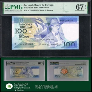 PORTUGAL 100 ESCUDOS 1987 Pick-179b PMG 67 Superb GEM UNC EPQ **TOP POP** MAX - Picture 1 of 5
