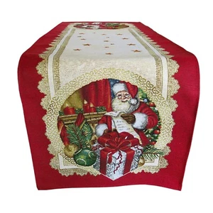 Table Runner Christmas Red & Golden threads Tapestry Rectangular Santa Clause - Picture 1 of 5