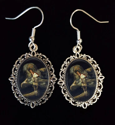 Goya Saturn Devouring His Son Antique Silver Earrings Greek Myth Titan Cronus - Image 1 of 3
