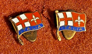 2 Antique Red Cross+ yellow Fleu-de-les on Red Flag Lapel Button Blue Italia - Picture 1 of 7
