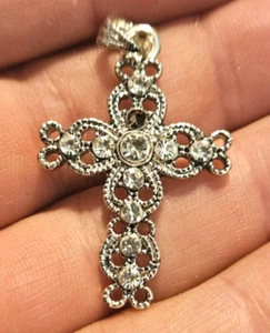 Religious Metal jeweled Cross 1 1/2" Pendant - Picture 1 of 3