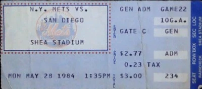Mets Padres Gwynn Career Triple #9 Show Win Gossage Save Ticket Stub 5/28/1984 - Image 1 of 2