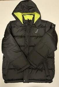 Nautica youth black NWT winter coat zip & snap hooded fleece lined Y large 14/16 - Picture 1 of 10