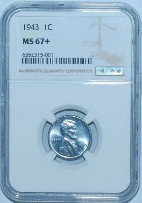 1943 NGC MS67+ Lincoln Wheat Steel Cent - Image 1 of 2