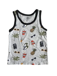 Falls Creek XS (5) Boys Tank Top Gray Vacation Themed Palm Trees Black Trim - Picture 1 of 4