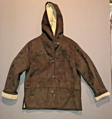 VTG Womens White Stag Jacket Hooded Suede Newbuck Brown Sherpa Size 2X 18W / 20W - Image 1 of 4