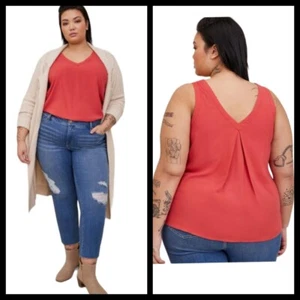 2X 18W 20W Torrid Baked Apple Red Challis Stitch Detail Tank Double V Easy Wear - Picture 1 of 9