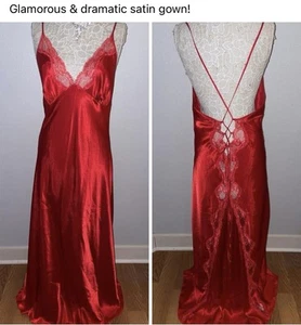 ATEMBERAUBENDES Damen Plus 1X langes Kleid glänzend rot Satin Nachthemd Dessous tiefer Rückenausschnitt - Bild 1 von 17