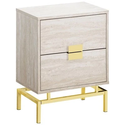 Accent Table Side End Nightstand Lamp Bedroom Metal Beige Marble Look - Image 1 of 3