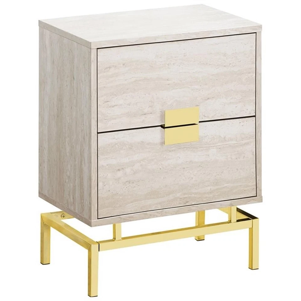 Accent Table Side End Nightstand Lamp Bedroom Metal Beige Marble Look - Image 1 of 3