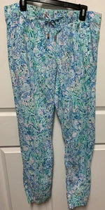 Lilly Pulitzer Taron Leinenhose Gr. L Tunnelzug blau Soleil Surf Muscheln EG - Bild 1 von 10