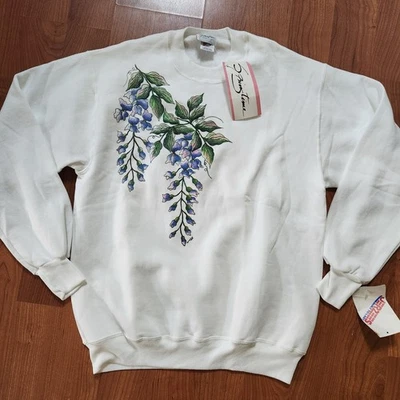 De colección Jerzees Años 90 Cuello Redondo Brillo Glicina Púrpura Flores Abuela Talla XL NUEVO CON ETIQUETAS Foto 1 de 4