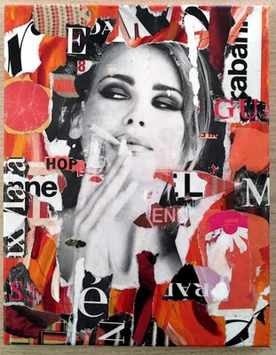 Collage de medios mixtos arte pop sobre lienzo 11x14 cartelera graffiti moda original Foto 1 de 4