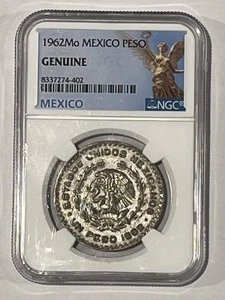 Peso d'argento 1962 Mo Mexico - originale classificato NGC - spedizione gratuita - Foto 1 di 6