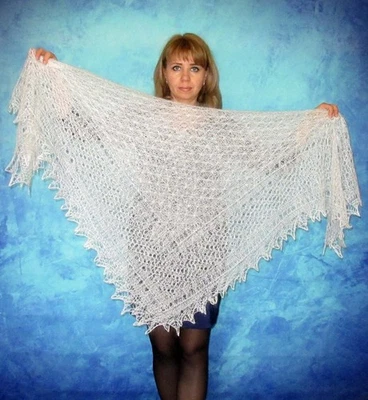White Russian Orenburg Shawl Warm Women's Scarf Wool Wrap Kerchief Gift for Mom - Image 1 of 4