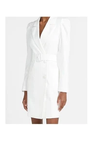 Express White Double-Breasted Padded Shoulder Blazer Dress Size M - Picture 1 of 11