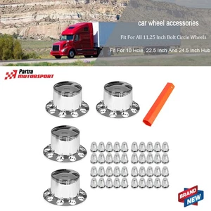 ABS Plastic Rear Chrome Wheel Axle Hub Cover Kit Semi 33mm Nut Covers Set of 4 - Picture 1 of 7
