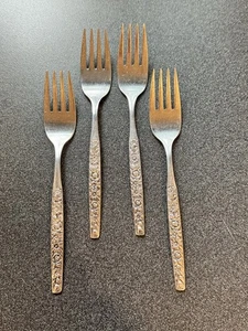 Oneida Malibu Salad Forks 6" Stainless Wm A Rogers Flatware Lot Of 4 Floral VTG - Picture 1 of 5