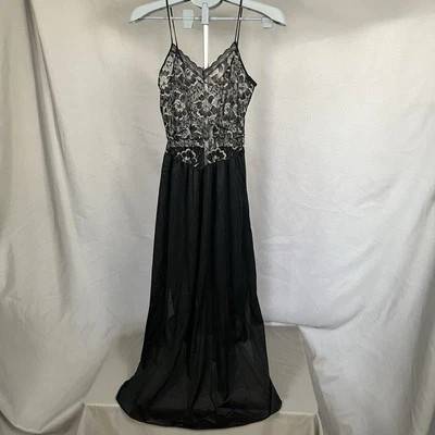 Vestido lencería vintage de encaje transparente con cintura caída camisón negro pequeño Foto 1 de 4