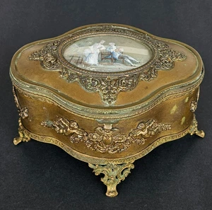 Antique 19thC French Bronze Jewerly Box Cherubs & Courting Scene Miniature - Picture 1 of 20