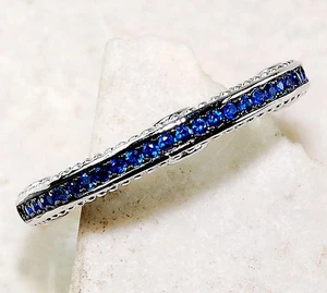  1 kt behandelter blauer Saphir 925 massiv Sterlingsilber Ring Schmuck Größe 7 MP5 - Bild 1 von 4