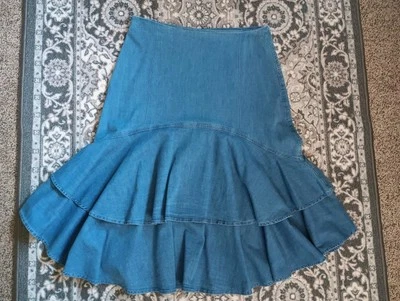 Falda vaquera vaquera vaquera The Pyramid Collection para mujer S 14 volantes pradera campesina Foto 1 de 4