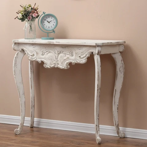 Vintage Console Sofa Entry Table Rustic Antique Style Distressed Decorative Cover