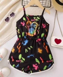 Girls Cami Romper Short Set Shorts Tie Dyed Paint Spatter #Kids Life SZ 7 - Picture 1 of 4