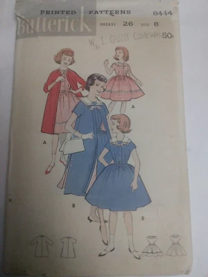Coat Dress Fit Flare Girls 8 Butterick 8444 Sewing Pattern Modest VTG 50's Cut - Image 1 of 4