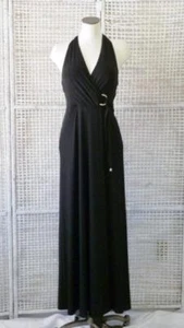 White House/Black Market Jersey Knit Surplice Empire Belt Halter Maxi Gown~6~NWT - Picture 1 of 11