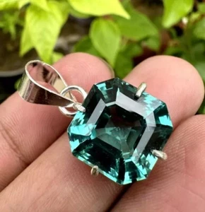 Certified 30.00 Ct Natural Paraiba Tourmaline 925 Silver Pendant Asscher Gem - Picture 1 of 6