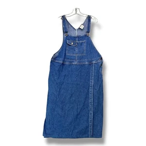 VTG 90s Y2K Denim Bib Overall Dress Jumper Midi Maxi Utility Wrap Skirt Plus 16W - Picture 1 of 15