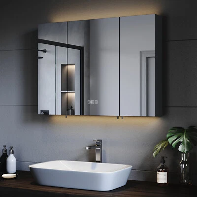 LED Spiegelschrank 90cm Bad Badezimmerschrank Steckdose Beschlagfrei Wandschrank - Bild 1 von 4