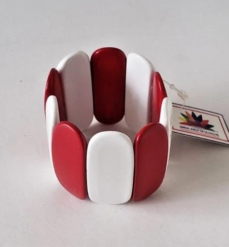 ARKANSAS RAZORBACKS RED WHITE BEADED BRACELET 2.5" X 2" GAME DAY JEWELRY (113) Cover