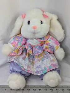 Dandee Conejo Blanco Peluche Conejito Púrpura Traje de Pascua 16 Pulgadas 1994 Peluche - Imagen 1 de 11