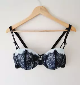 DITA VON TEESE Pale Blue & Black Lace Contour Bra SIZE 14C underwire - Picture 1 of 5