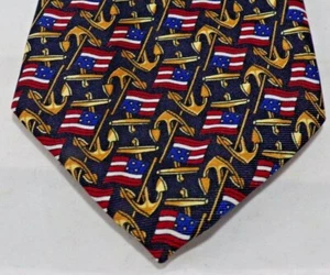Corbata de anclaje con cabeza de indio negra, dorada, roja, blanca y azul bandera americana - Imagen 1 de 6