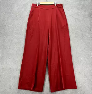 Commense Pants Womens Large Red Burgundy Oversized Satin Wide Leg Pleated - Picture 1 of 17