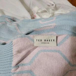 NWT Ted Baker Trellis Geometric Opal Blue/Pink Cotton Knit Throw 59"x78" India - Picture 1 of 6