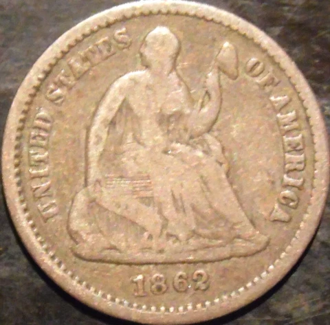 1862-P Seated Half Dime Choice Original VG Cover