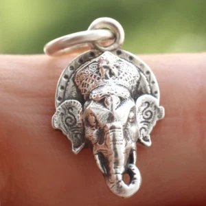 India God Ganesha Elephant Charm Pendant 925 Sterling Silver Mandala Religious - Picture 1 of 6