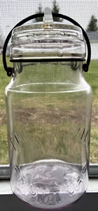 RARE! ALL ORIGINAL! THE FAMILY FRUIT JAR PATd OCT 18 1887 Clear Quart Fruit Jar - Picture 1 of 15