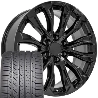 Juego de llantas y neumáticos Goodyear 22 pulgadas negras 14025 aptos para Escalade Sierra Yukon Denali Foto 1 de 4