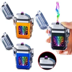 Clock Electric Plasma Rechargeable Flameless Arc Lighter USB Double Touch Sensor - Picture 1 of 12
