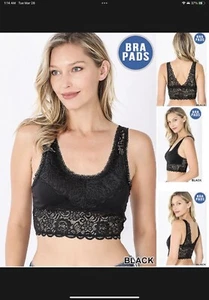 Woman's Black Seamless Bralette Crop Top Stretch Lace Top Removable Bra Pads $14 - Picture 1 of 5