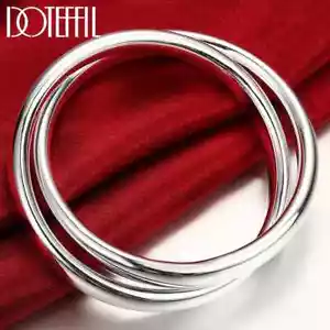 Brazalete Brazalete de Plata Esterlina 925 Suave Doble Gran Anillo Joyería - Imagen 1 de 6