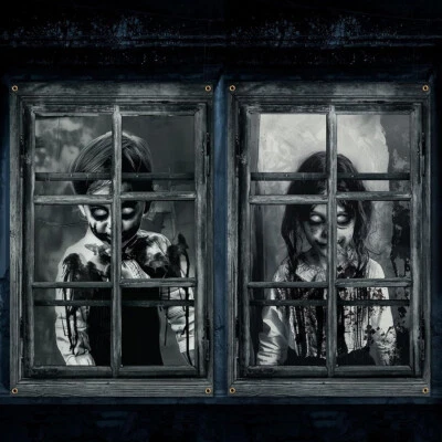 2 cortinas de Halloween aterradoras para decoración de puertas de pared de fiesta 31,5 x 47,24"" / 80 x 120 cm Foto 1 de 4