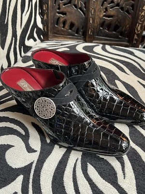 Brighton Romeo Negro Crock Gamuza Mules Patena Cuero 7.5 Zapatos Nuevos Sin Usar Foto 1 de 4