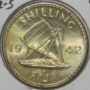 Fiji 1942 S Shilling UNC 297083 combine shipping - Picture 1 of 2