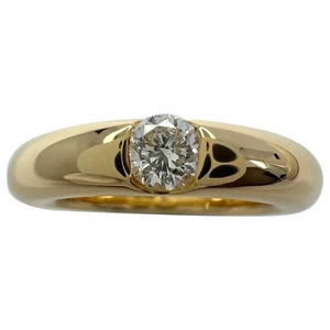 Vintage Cartier Round Diamond Ellipse 18k Yellow Gold Solitaire Band Ring EU60 - Picture 1 of 11